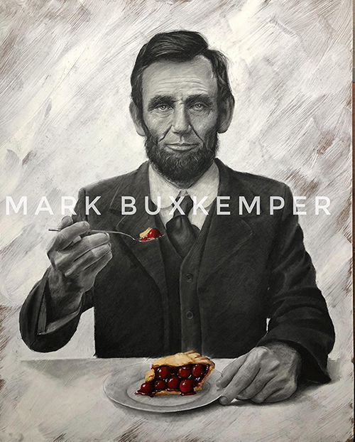 Charcoal portrait of Abraham Lincoln eating cherry pie